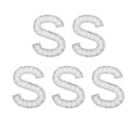 sourcing map 5 Pcs Iron on Pearl Letter S Patches, Pearl Rhinestone A-Z Alphabet Self Adhesive Sew on Patches, Glitter Letter Applique for Clothes Fabric DIY Backpack, White
