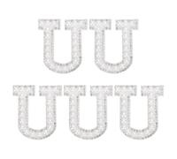 sourcing map 5 Pcs Iron on Pearl Letter U Patches, Pearl Rhinestone A-Z Alphabet Self Adhesive Sew on Patches, Glitter Letter Applique for Clothes Fabric DIY Backpack, White