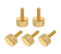 sourcing map 5 Pcs M3x10mm Flat Head Knurled Thumb Screws, Solid Aluminum Alloy Fully Threaded Thumbscrew Bolts Fasteners for PC Computer Cases Graphics Card, Gold