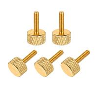 sourcing map 5 Pcs M3x12mm Flat Head Knurled Thumb Screws, Solid Aluminum Alloy Fully Threaded Thumbscrew Bolts Fasteners for PC Computer Cases Graphics Card, Gold