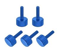sourcing map 5 Pcs M3x12mm Flat Head Knurled Thumb Screws, Solid Aluminum Alloy Fully Threaded Thumbscrew Bolts Fasteners for PC Computer Cases Graphics Card, Dark Blue