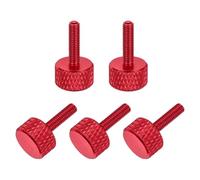 sourcing map 5 Pcs M3x12mm Flat Head Knurled Thumb Screws, Solid Aluminum Alloy Fully Threaded Thumbscrew Bolts Fasteners for PC Computer Cases Graphics Card, Red