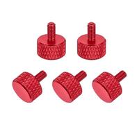 sourcing map 5 Pcs M3x6mm Flat Head Knurled Thumb Screws, Solid Aluminum Alloy Fully Threaded Thumbscrew Bolts Fasteners for PC Computer Cases Graphics Card, Red