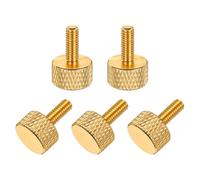sourcing map 5 Pcs M4x10mm Flat Head Knurled Thumb Screws, Solid Aluminum Alloy Fully Threaded Thumbscrew Bolts Fasteners for PC Computer Cases Graphics Card, Gold