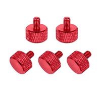 sourcing map 5 Pcs M4x6mm Flat Head Knurled Thumb Screws, Solid Aluminum Alloy Fully Threaded Thumbscrew Bolts Fasteners for PC Computer Cases Graphics Card, Red