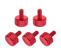 sourcing map 5 Pcs M4x8mm Flat Head Knurled Thumb Screws, Solid Aluminum Alloy Fully Threaded Thumbscrew Bolts Fasteners for PC Computer Cases Graphics Card, Red