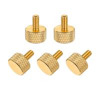 sourcing map 5 Pcs M4x8mm Flat Head Knurled Thumb Screws, Solid Aluminum Alloy Fully Threaded Thumbscrew Bolts Fasteners for PC Computer Cases Graphics Card, Gold