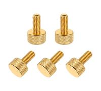 sourcing map 5 Pcs M6x14mm Flat Head Knurled Thumb Screws, Solid Aluminum Alloy Fully Threaded Thumbscrew Bolts Fasteners for PC Computer Cases Graphics Card, Gold
