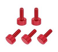 sourcing map 5 Pcs M6x16mm Flat Head Knurled Thumb Screws, Solid Aluminum Alloy Fully Threaded Thumbscrew Bolts Fasteners for PC Computer Cases Graphics Card, Red