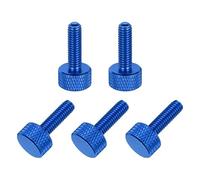 sourcing map 5 Pcs M6x20mm Flat Head Knurled Thumb Screws, Solid Aluminum Alloy Fully Threaded Thumbscrew Bolts Fasteners for PC Computer Cases Graphics Card, Dark Blue
