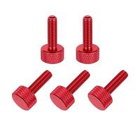 sourcing map 5 Pcs M6x20mm Flat Head Knurled Thumb Screws, Solid Aluminum Alloy Fully Threaded Thumbscrew Bolts Fasteners for PC Computer Cases Graphics Card, Red
