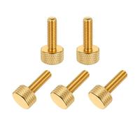 sourcing map 5 Pcs M6x20mm Flat Head Knurled Thumb Screws, Solid Aluminum Alloy Fully Threaded Thumbscrew Bolts Fasteners for PC Computer Cases Graphics Card, Gold