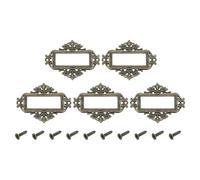 sourcing map 5 Pcs Metal Label Holder, 2.2 x 1.7 Inch Small Vintage Card Frame Tag Floral Lace Label Holder with Screws for File Boxes Drawers Door Cabinet Book Shelves, Bronze Green