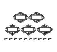 sourcing map 5 Pcs Metal Label Holder, 5.5x4.3cm Small Vintage Card Frame Tag Floral Lace Label Holder with Screws for File Boxes Drawers Door Cabinet Book Shelves, Black