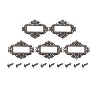 sourcing map 5 Pcs Metal Label Holder, 5.5x4.3cm Small Vintage Card Frame Tag Floral Lace Label Holder with Screws for File Boxes Drawers Door Cabinet Book Shelves, Bronze Red