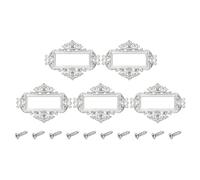sourcing map 5 Pcs Metal Label Holder, 5.5x4.3cm Small Vintage Card Frame Tag Floral Lace Label Holder with Screws for File Boxes Drawers Door Cabinet Book Shelves, White Nickel