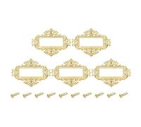 sourcing map 5 Pcs Metal Label Holder, 5.5x4.3cm Small Vintage Card Frame Tag Floral Lace Label Holder with Screws for File Boxes Drawers Door Cabinet Book Shelves, Gold Tone