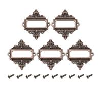 sourcing map 5 Pcs Metal Label Holder, 5.5x6.2cm Small Vintage Card Frame Tag Floral Lace Label Holder with Screws for File Boxes Drawers Door Cabinet Book Shelves, Bronze Red