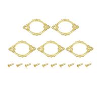 sourcing map 5 Pcs Metal Label Holder, 6.8x4.3cm Small Vintage Card Frame Tag Floral Lace Label Holder with Screws for File Boxes Drawers Door Cabinet Book Shelves, Gold Tone
