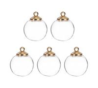 sourcing map 5 Pcs Mini Empty Clear Glass Globe Bottle 16mm Width Glass Vial Pendant Dome Cover for Necklace Wish Bottle DIY Pendant Craft Souvenirs, Golden