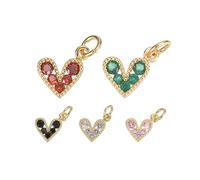 sourcing map 5 Pcs Mixed Colors Heart Charm, Mini Cubic Zirconia Heart Pendants Bulk Valentine Copper Love Charm with Jump Ring for DIY Jewelry Making Necklace Bracelet Tiny Dangle Accessories