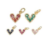 sourcing map 5 Pcs Mixed Colors Heart Charm, Mini Cubic Zirconia Heart Pendants Bulk Valentine Copper Love Charm with Jump Ring for DIY Jewelry Making Necklace Tiny Dangle Accessories