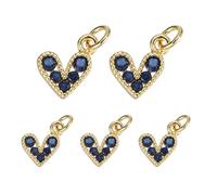 sourcing map 5 Pcs Navy Heart Charm, Mini Cubic Zirconia Heart Pendants Bulk Valentine Copper Love Charm with Jump Ring for DIY Jewelry Making Necklace Bracelet Tiny Dangle Accessories