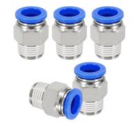 sourcing map 5 Pcs NPT Push to Connect Air Fittings, Male Straight 12mm Tube OD x 3/8" NPT Thread Air Quick Connector Coupling Adapter for Gas Hose Pneumatic Tools, Blue