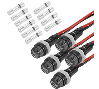 sourcing map 5 Pcs Panel Mount Fuse Holder, 10/15A AC 125/250V 5 x 20mm Fuse Spade Terminal Screw Cap Fuse Holders with Pre-Soldered Wires and 15A Glass Tube Fuses