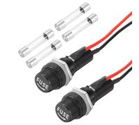 sourcing map 5 Pcs Panel Mount Fuse Holder, 6 x 30mm 10/15A DC 125/250V Ring Terminal Screw Cap Fuse Holders with Pre-Soldered Wires and 5A Glass Tube Fuses