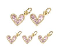 sourcing map 5 Pcs Pink Heart Charm, Mini Cubic Zirconia Heart Pendants Bulk Valentine Copper Love Charm with Jump Ring for DIY Jewelry Making Necklace Bracelet Tiny Dangle Accessories