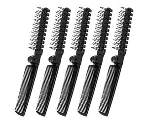 sourcing map 5 Pcs Plastic Folding Hair Brush, Black Double Headed Hair Straight Combs, Foldable Anti-Static Hair Fine Teeth Comb for Women Men,Travel Hairdressing Tools for Cutting,Home,Barber