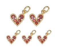 sourcing map 5 Pcs Red Heart Charm, Mini Cubic Zirconia Heart Pendants Bulk Valentine Copper Love Charm with Jump Ring for DIY Jewelry Making Necklace Bracelet Tiny Dangle Accessories