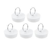sourcing map 5 Pcs Rubber Sink Plug, Bathtub Drain Stopper Fit for 1-1/2" to 1-5/8" Drain Sink Stopper Seal with Hanging Ring for Bathroom Kitchen Laundry, White
