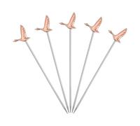 sourcing map 5 Pcs Stainless Steel Cocktail Picks, 4.1 Inch Martini Picks Fruit Sticks Metal Skewers Reusable for Drinks Olives Appetizers Fruit Decorative, Pink (Bird)