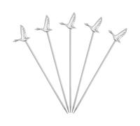 sourcing map 5 Pcs Stainless Steel Cocktail Picks, 4.1 Inch Martini Picks Fruit Sticks Metal Skewers Reusable for Drinks Olives Appetizers Fruit Decorative, Silver (Bird)