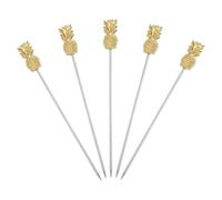 sourcing map 5 Pcs Stainless Steel Cocktail Picks, 4.2 Inch Martini Picks Fruit Sticks Metal Skewers Reusable for Drinks Olives Appetizers Fruit Decorative, Gold (Pineapple)