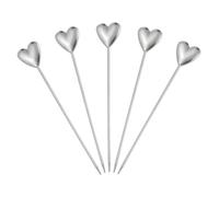 sourcing map 5 Pcs Stainless Steel Cocktail Picks, 4.5 Inch Martini Picks Fruit Sticks Metal Skewers Reusable for Drinks Olives Appetizers Fruit Decorative, Silver (Heart)