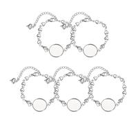 sourcing map 5 Pcs Steel Cabochon Blank Trays Bracelet, 16 mm Adjustable Bezel Setting Bracelet Bangle Chain for DIY Jewelry Making Accessories, Heart Style, Silver Tone
