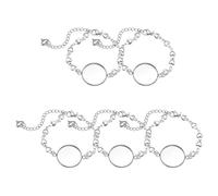 sourcing map 5 Pcs Steel Cabochon Blank Trays Bracelet, 20 mm Adjustable Bezel Setting Bracelet Bangle Chain for DIY Jewelry Making Accessories, Heart Style, Silver Tone