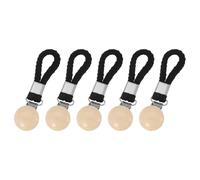 sourcing map 5 Pcs Tea Towel Clips with Cotton Loop for Hanging, 4.3 Inch Metal Towel Hooks Multipurpose Cloth Hangers for Home Kitchen Bathroom, Black(Wooden)