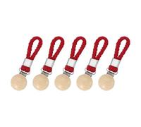 sourcing map 5 Pcs Tea Towel Clips with Cotton Loop for Hanging, 4.3 Inch Metal Towel Hooks Multipurpose Cloth Hangers for Home Kitchen Bathroom, Red(Wooden)