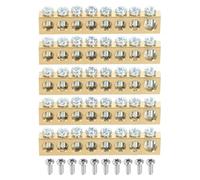 sourcing map 5 Pcs Terminal Ground Bar, 8 Positions Screw Brass Ground Terminal Blocks, M4 59x6x10mm Screw Block Barrier Brass with M4 Screw for Electrical Devices
