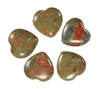 sourcing map 5 Pcs Unakite Crystal Stones Heart Shaped, 2 cm Tumbled Stones and Crystals, Polished Gemstone Rocks for Women Gifts Meditation Crafting Home Decor