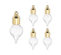 sourcing map 5 Pcs Vial Necklace, Stainless Steel Glass Teardrop Perfume Bottle Pendant Necklace Ashes Urn Vial Pendant Openable Bottle Case 25mm for Women Keepsake Memorial Jewelry, Clear/Gold