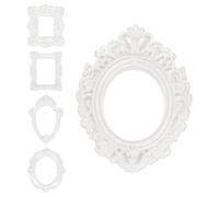 sourcing map 5 Pcs Vintage Resin Picture Frames, Mini Picture Frames Oval Rectangle Wall Hanging Frames Display Frame Photo Holder for Home Wall Jewelry Display Hotel Decor, Pearlescent White