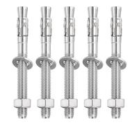 sourcing map 5 Pcs Wedge Anchors, 1/2" x 5" Stainless Steel Concrete Anchors Bolts, Heavy Duty Standard Fastener for Cement Wall Base Bracket (Include Washers Nuts, Silver Tone)
