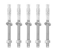 sourcing map 5 Pcs Wedge Anchors, 1/2" x 6" Stainless Steel Concrete Anchors Bolts, Heavy Duty Standard Fastener for Cement Wall Base Bracket (Include Washers Nuts, Silver Tone)
