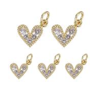 sourcing map 5 Pcs White Heart Charm, Mini Cubic Zirconia Heart Pendants Bulk Valentine Copper Love Charm with Jump Ring for DIY Jewelry Making Necklace Bracelet Tiny Dangle Accessories