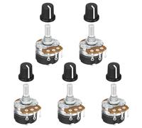 sourcing map 5 Set 500K Ohm Rotary Potentiometers, WH138 3 Pin Single Turn Linear Taper Variable Resistor Potentiometer with Switch 15mm Black Plastic Knob Cap for Inverter Speed Regulation